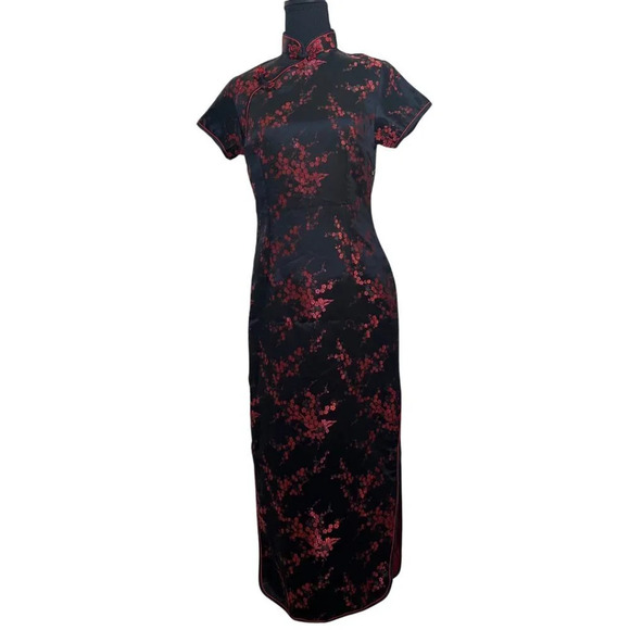 Hugo Boss Vintage Cheongsam Dress Black & Red Size Small - Picture 1 of 9